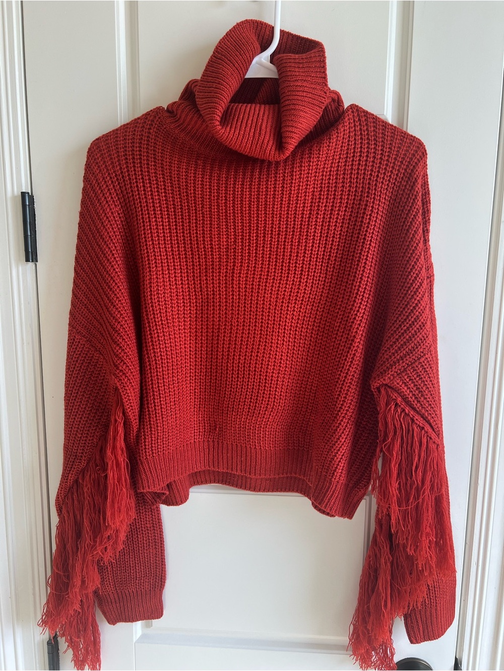 Le Lis Red Turtleneck Fringe Knit Sweater Fall Western